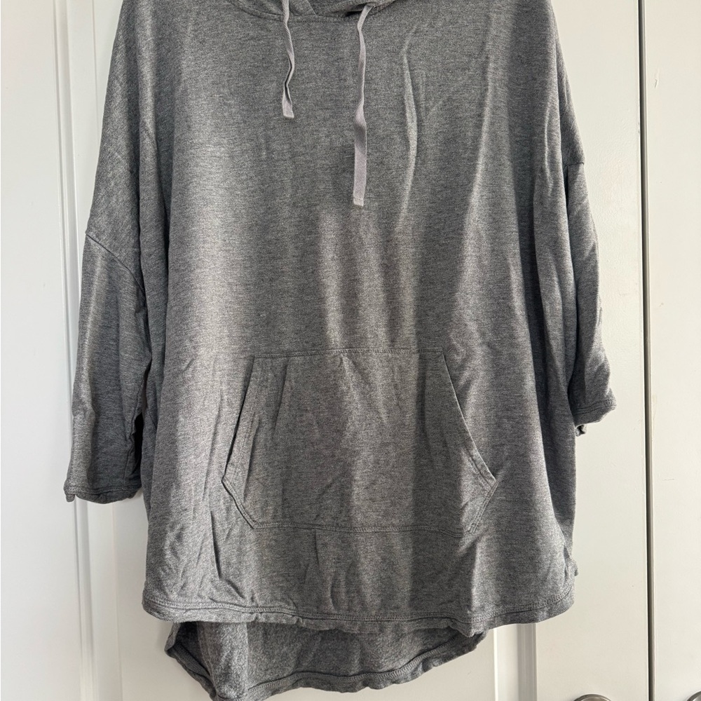 LOFT Gray Lounge Long Sleeve Shirt w/ Hood & Front Pocket